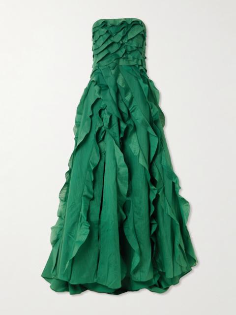 Aje. Allairie Strapless Ruffled Shirred Faille Gown