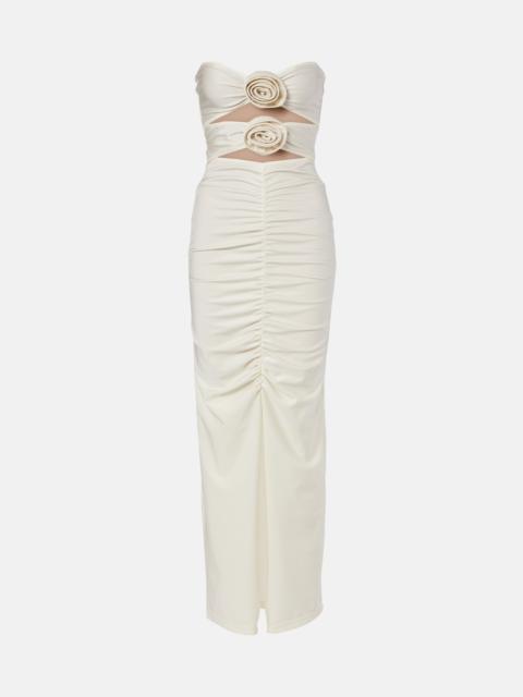 ADRIANA DEGREAS Cutout floral-appliqué ruched maxi dress