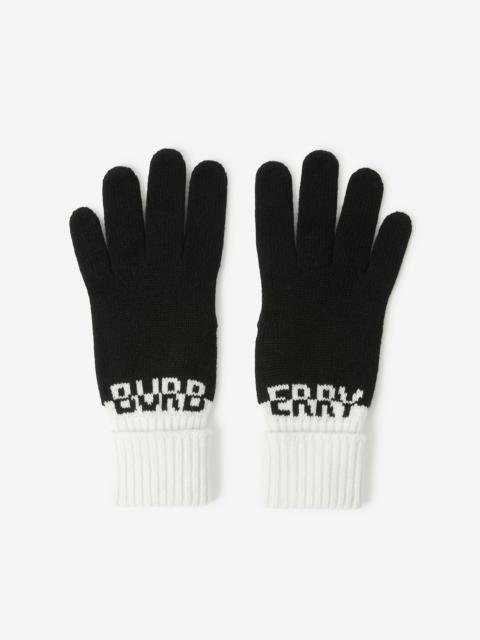 Burberry Logo Intarsia Two-tone Cashmere Gloves