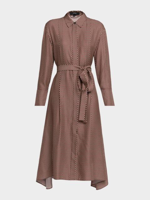 JOSEPH Orlan Belted Geometric-Print Midi Shirtdress