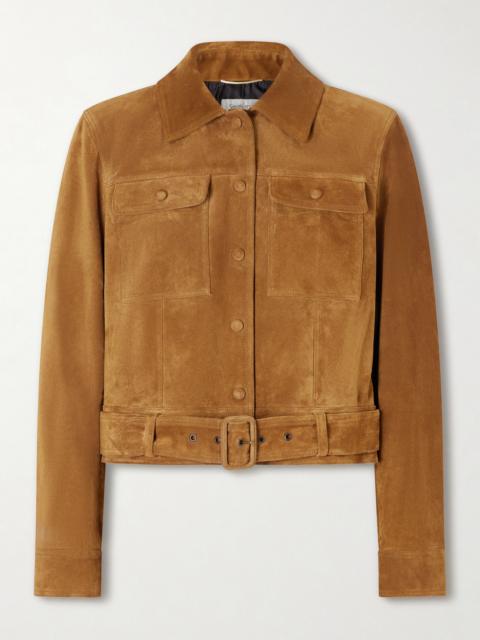 SAINT LAURENT Cropped Belted Suede Jacket