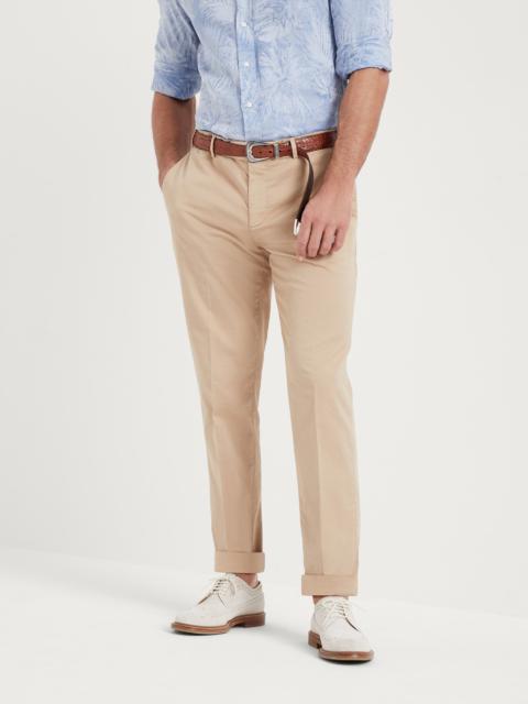 Garment-dyed Italian fit trousers in American Pima comfort cotton gabardine