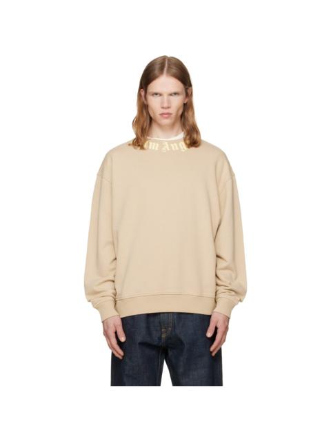 Palm Angels Beige Neck Logo Regular Crew Sweatshirt