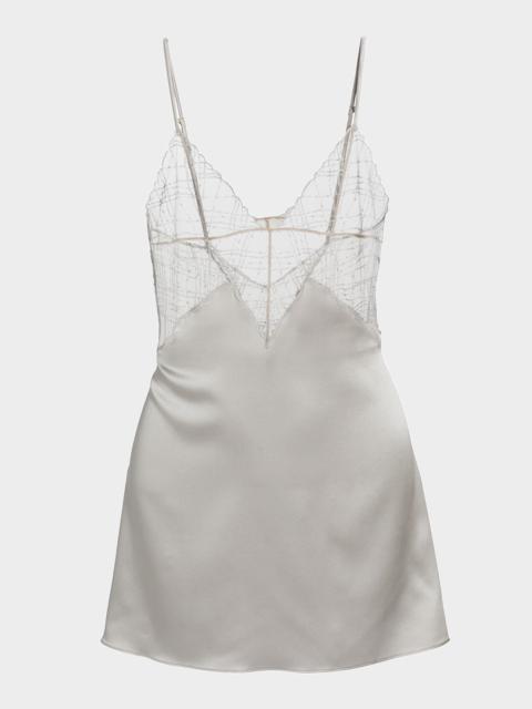 KIKI DE MONTPARNASSE Embroidered Lace & Silk Charmeuse Nightie