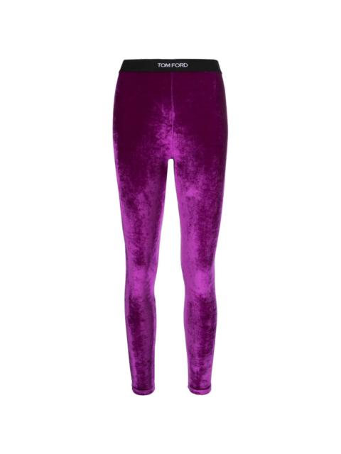 logo-waistband velvet leggings