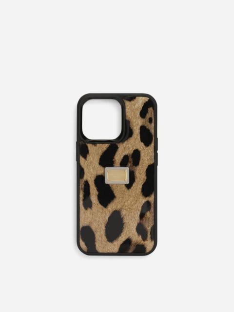 Leopard-print polished calfskin iPhone 14 Pro cover