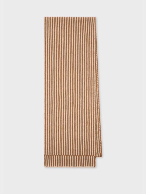 Paul Smith Women's Brown and Cream Lambswool Chunky Knit Ribbed Stripe Scarf
