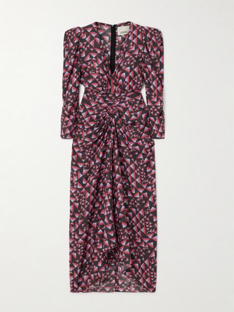 Isabel Marant Albini Gathered Printed Voile Midi Dress