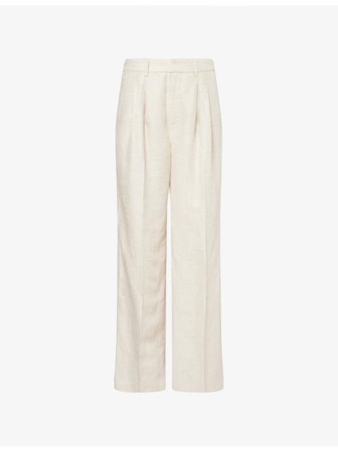 GOOD AMERICAN Wide-Leg Pressed-Pleat Linen Trousers