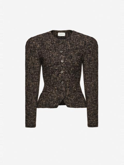 MAGDA BUTRYM Fitted bouclé peplum blazer in brown