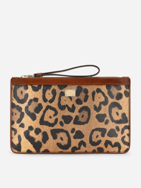 Dolce & Gabbana Flat toiletry bag in leopard-print Crespo with branded plate