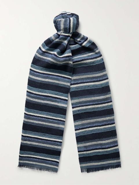 Frayed Striped Linen and Cotton-Blend Scarf
