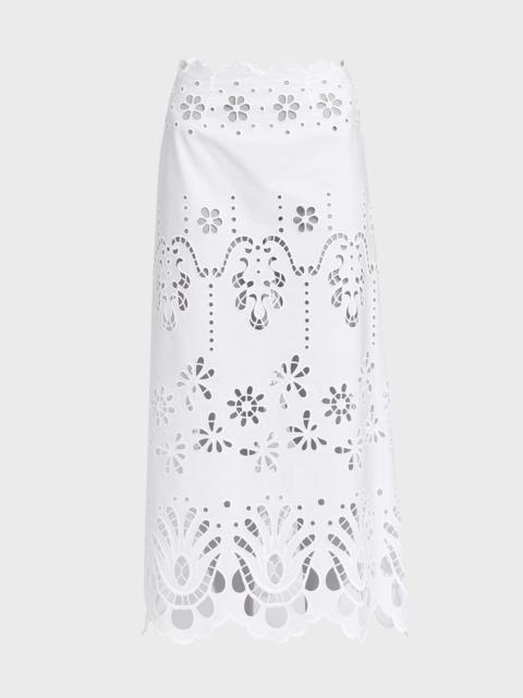 Cutout Embroidered Cotton Poplin Maxi Skirt