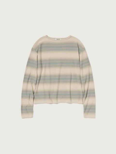 AURALEE COTTON SILK GRADIENT STRIPE KNIT BOAT NECK P/O