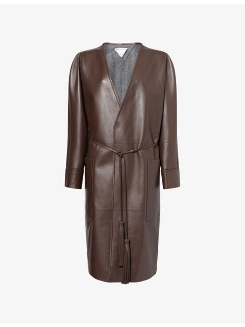 Bottega Veneta Belted V-Neck Leather Coat