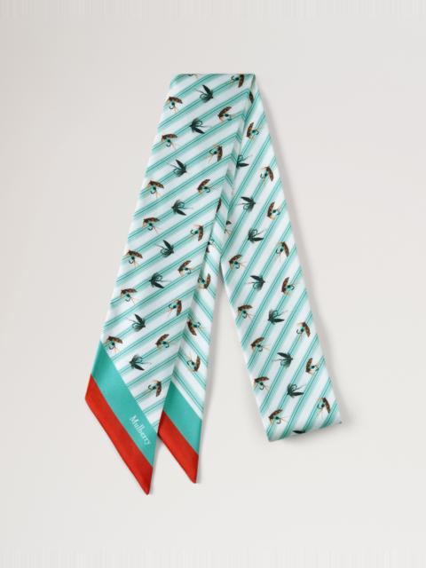 Mulberry Skinny Scarf - Feather Lure Marina Blue & Coral Orange Recycled Polyester