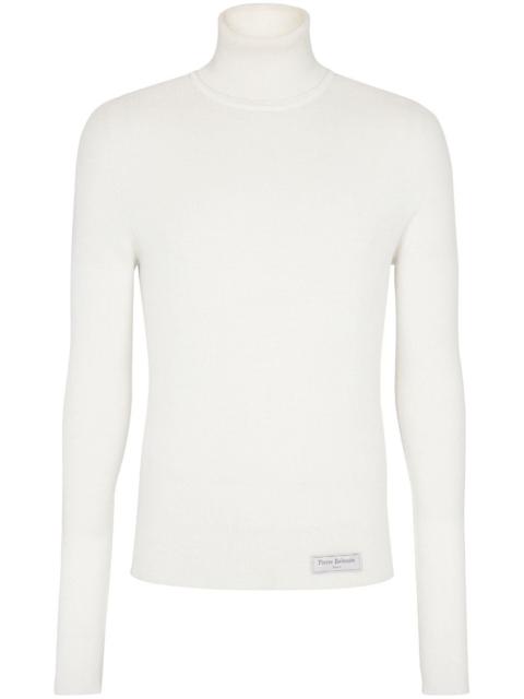 Balmain logo-patch ribbed-knit jumper