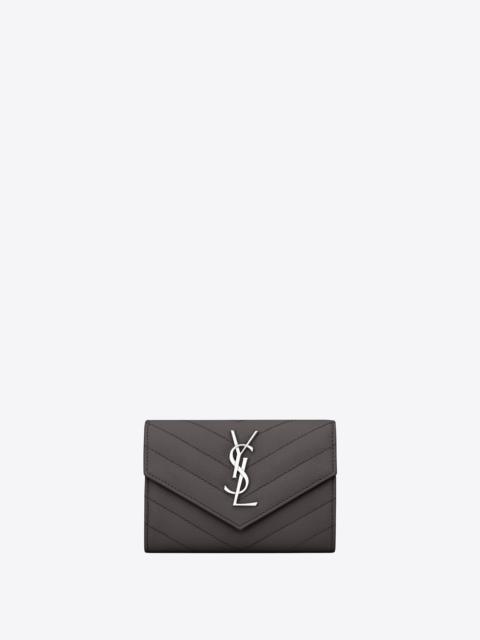 SAINT LAURENT monogram small envelope wallet in grain de poudre embossed leather