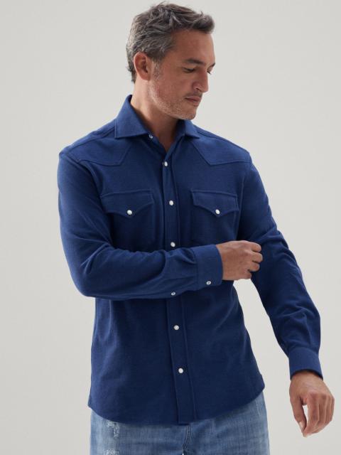 Cotton denim-effect piqué leisure fit western shirt