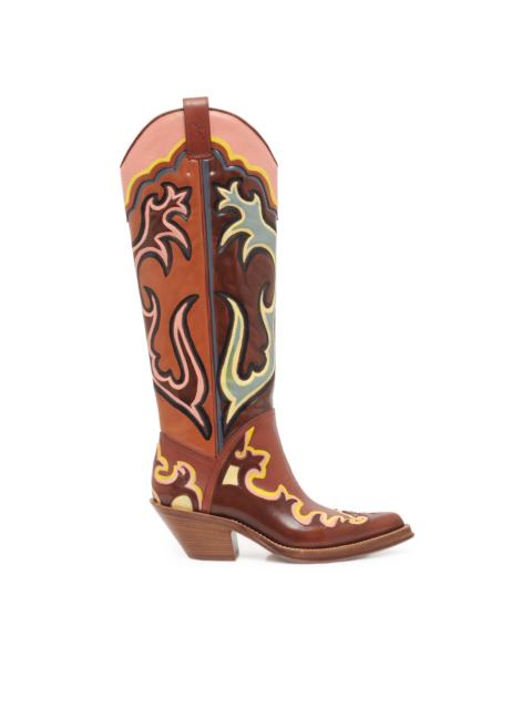 GABRIELA HEARST Hand Painted Capitana Cowboy Boot in Peach Multi Leather