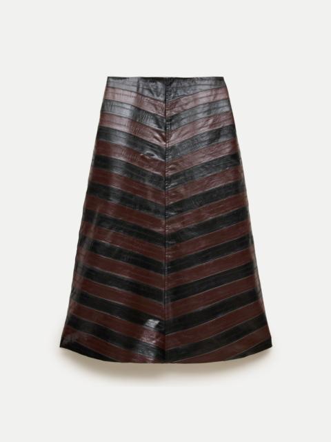 J.CREW A-line skirt in striped eel-embossed faux leather