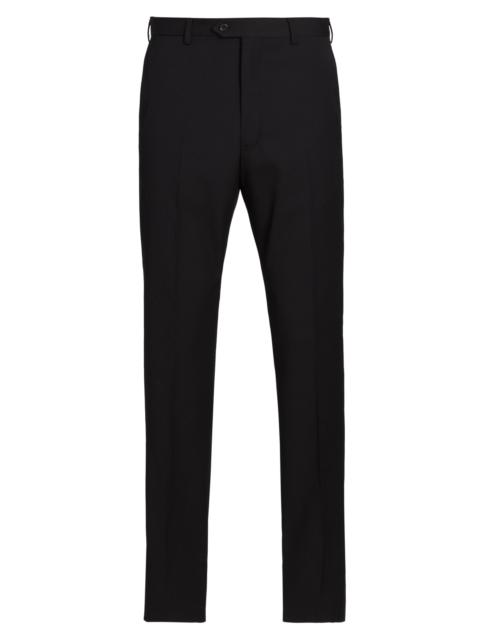 EMPORIO ARMANI Men's Flat Front Wool Trousers - Black