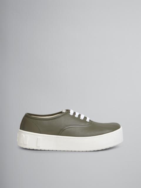 Marni GREEN LEATHER SNEAKER WITH MAXI LOGO