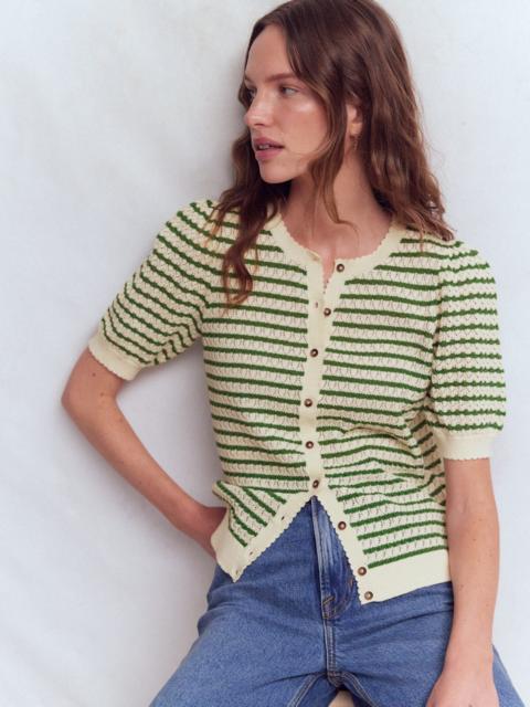 BODEN Dot Pointelle Cardigan-Green Stripe