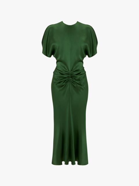 Victoria Beckham Gathered Waist Midi Dress In Emerald