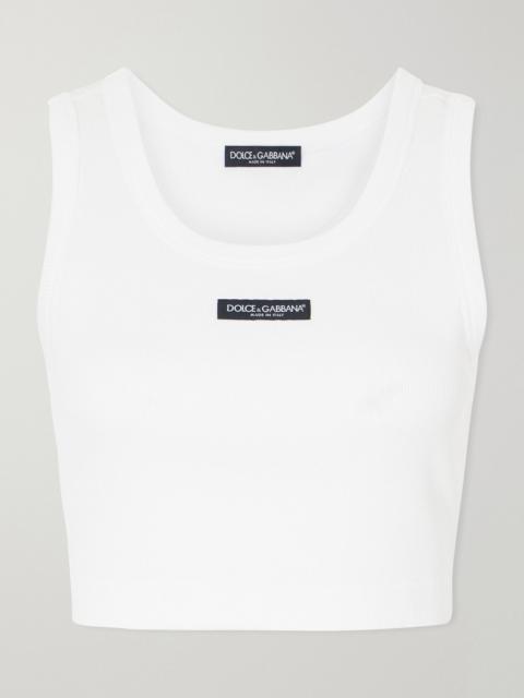 Dolce & Gabbana Cropped appliquéd ribbed cotton-jersey tank White