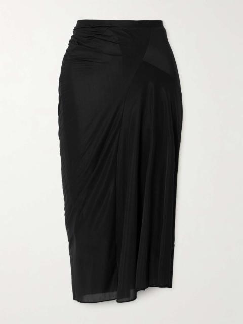 Gathered satin-jersey midi skirt