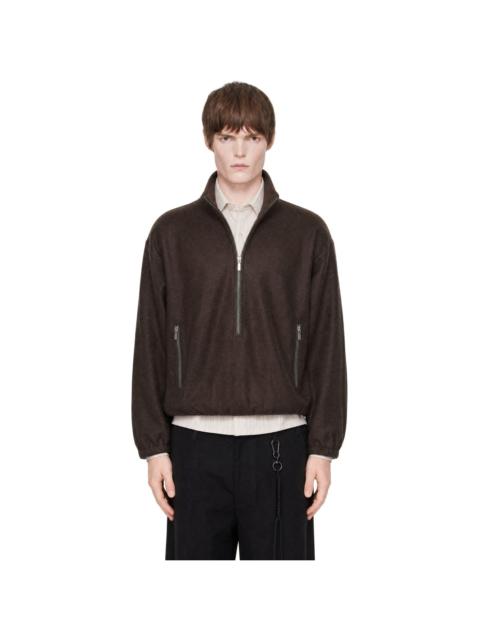Song for the Mute Brown Brushed Wool Long Zip Pullover Sweatshirt
