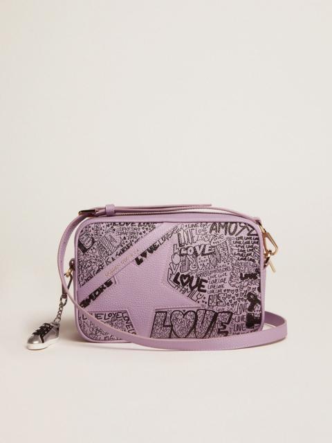 Golden Goose Lilac hammered leather Star Bag with tone-on-tone leather star and black all-over graffiti print