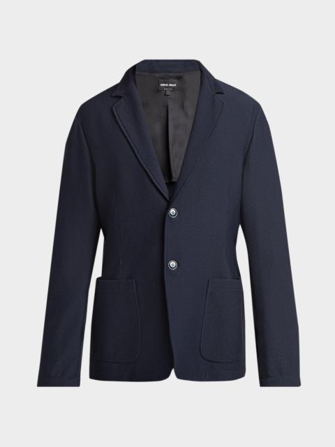 GIORGIO ARMANI Men's Seersucker Patch-Pocket Blazer