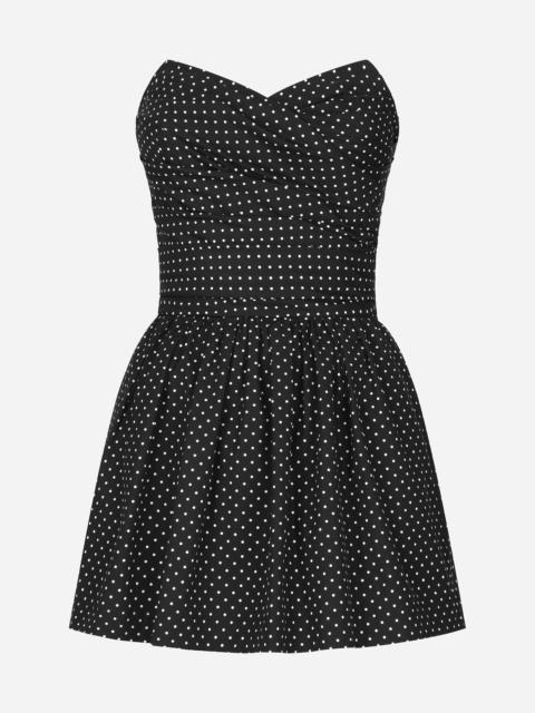 Cotton bustier minidress with polka-dot print