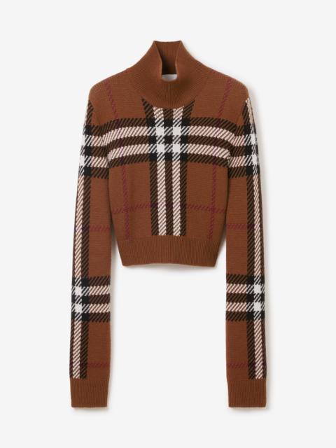 Check Wool Jacquard Cropped Sweater