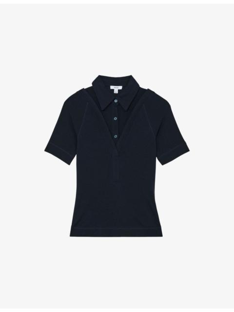 REISS Shona Collar-Insert Stretch-Knit Top