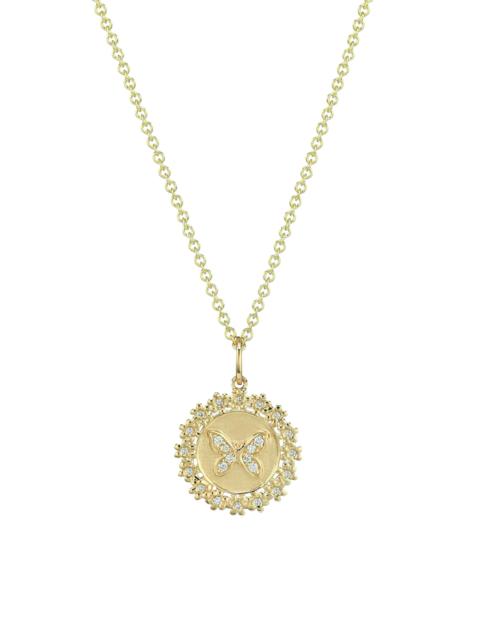 SYDNEY EVAN Women's 14K Yellow Gold & Diamond Daisy-Trimmed Small Bee Coin Pendant Necklace - Gold