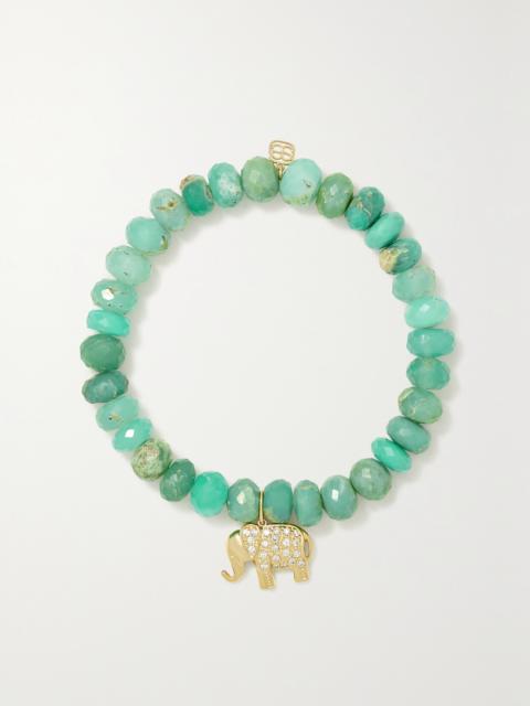 SYDNEY EVAN Elephant 14-karat Gold, Chrysoprase And Diamond Bracelet
