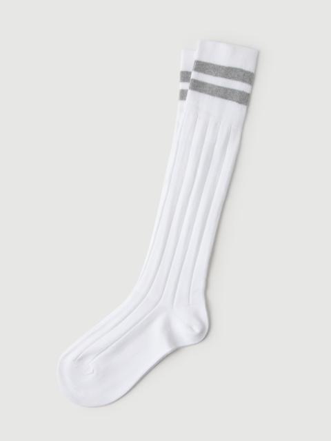 Brunello Cucinelli Cotton rib knit socks with stripes