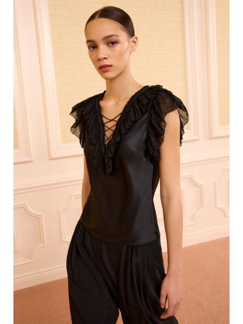 ULLA JOHNSON Ilyana Silk Top with Lace Up