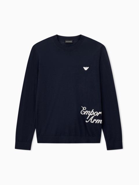 EMPORIO ARMANI VIRGIN WOOL SWEATER WITH EMBROIDERED LOGO