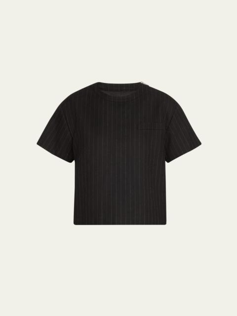 Chalk Stripe Zip Shoulder Wool Top