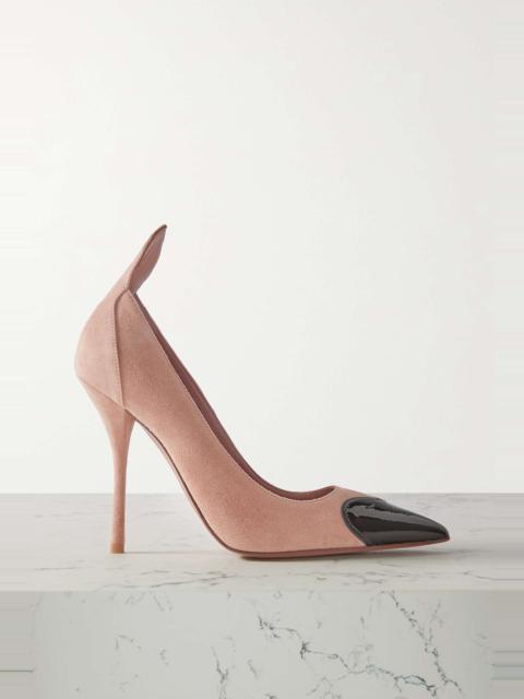Alaïa Cœur 110 patent leather-trimmed suede point-toe pumps