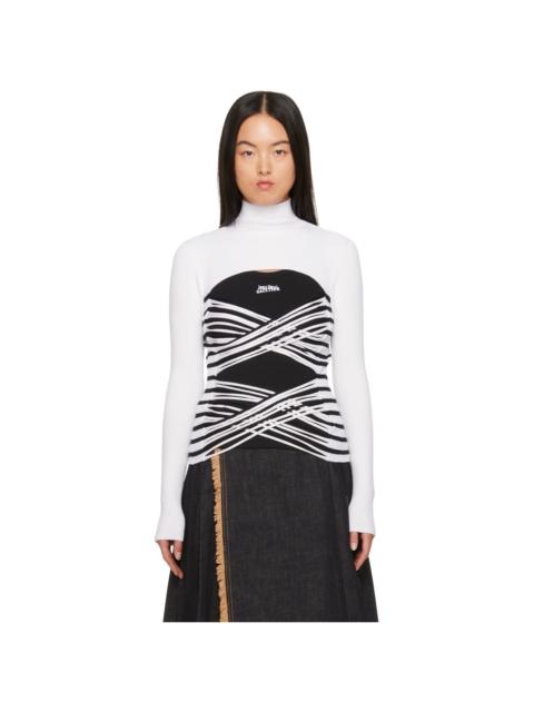 Jean Paul Gaultier White & Navy Striped Turtleneck