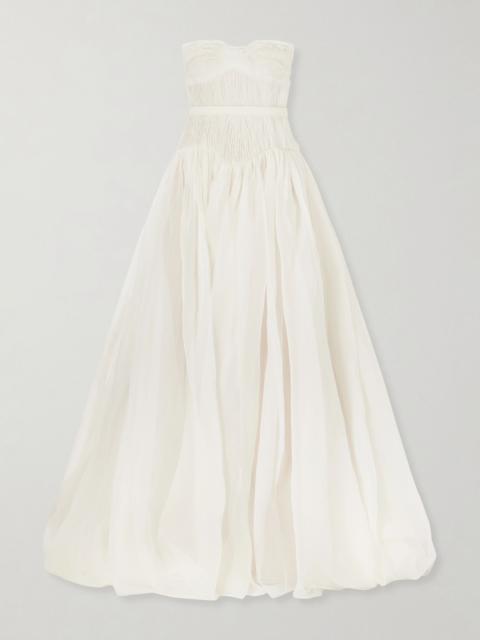 DANIELLE FRANKEL Henrietta strapless bustier crinkled silk-organza gown Off-white
