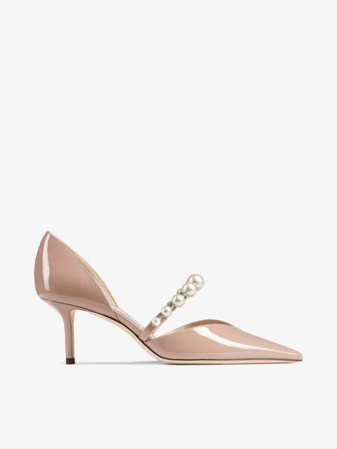 JIMMY CHOO Aurelie 65
Ballet Pink Patent Leather Pointed Pumps with Pearl Embellishment