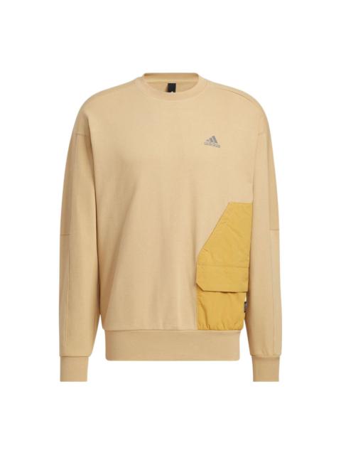 Men's adidas Logo Printing Pattern Splicing Round Neck Long Sleeves Khaki HP1382