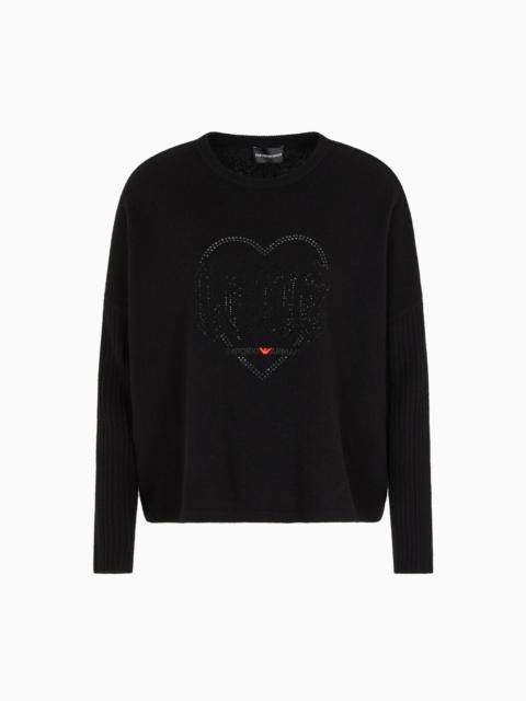 EMPORIO ARMANI VALENTINE’S DAY CAPSULE COLLECTION VIRGIN-WOOL JUMPER WITH RHINESTONES