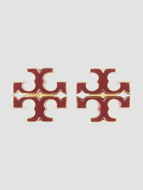 TORY BURCH Women's Small Icon Enamel Stud Earrings - Tory Gold Burgundy
